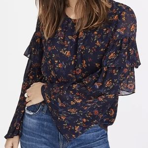 Madewell Ruffle-Sleeve Top in Climbing Vine Size Large